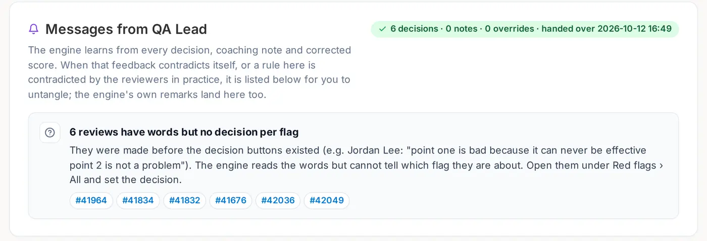 The review assistant card, listing where reviewer feedback contradicts itself
